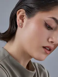 Kushal's Fashion Jewellery 92.5 Sterling Silver Rose-Gold-Plated CZ Studded Studs Earrings