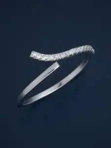 Kushal's Fashion Jewellery Sterling Silver Rhodium-Plated CZ Studded Temple Finger Ring