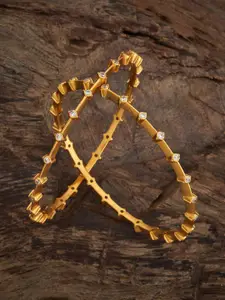 Kushal's Fashion Jewellery Embellished Bridal Set Of 2 92.5 Silver Stones Temple Bangles