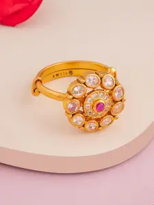 Kushal's Fashion Jewellery Ruby Gold-Plated Ethnic 92.5 Pure Silver Temple Finger Ring