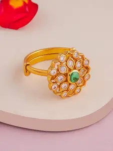 Kushal's Fashion Jewellery Green Gold-Plated Ethnic 92.5 Pure Silver Temple Finger Ring