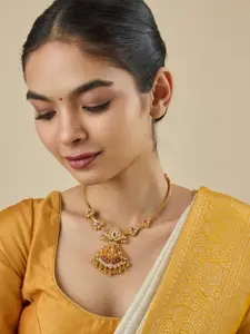 Kushal's Fashion Jewellery Embellished Bridal Silver CZ Lakshmi Goddess Necklace