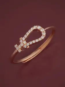 Kushal's Fashion Jewellery Sterling Silver Rose Gold-Plated CZ Studded Temple Finger Ring