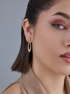 Kushal's Fashion Jewellery 92.5  Silver Gold-Plated Zircon Studded Drop Earrings