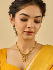 Kushal's Fashion Jewellery 92.5 Pure Silver Gold-Plated Stone Studded & Beaded Necklace