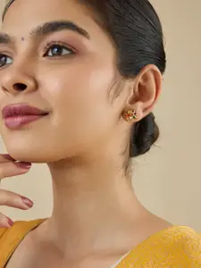 Kushal's Fashion Jewellery  92.5 Sterling Silver Gold-Plated Floral Studs Earrings