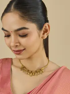 Kushal's Fashion Jewellery Embellished Bridal 92.5 Gold-Plated Stone Temple Necklace