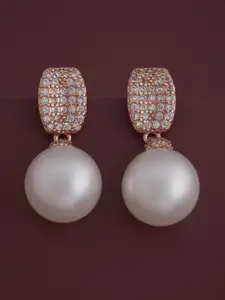 Kushal's Fashion Jewellery 92.5  Silver Rose Gold-Plated Zircon Studded Earrings