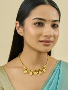 Kushal's Fashion Jewellery Embellished Bridal 92.5 Silver Gold-Plated Temple Necklace