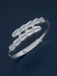 Kushal's Fashion Jewellery Sterling Silver Rhodium-Plated CZ Studded Temple Finger Ring