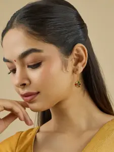 Kushal's Fashion Jewellery 92.5 Sterling Silver Gold-Plated Navaratna Temple Drop Earrings