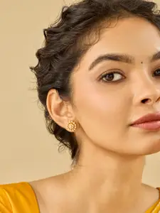 Kushal's Fashion Jewellery 92.5 Pure Silver Gold-Plated Contemporary Studs Earrings