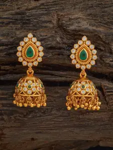 Kushal's Fashion Jewellery Embellished Bridal 92.5 Silver Gold-Plated Zircon Dome Jhumkas