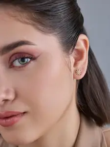 Kushal's Fashion Jewellery 92.5  Silver Gold-Plated CZ Studded Studs Earrings