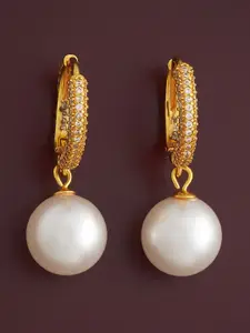 Kushal's Fashion Jewellery 92.5  Silver Gold-Plated Classic Pearls Hoop Earrings