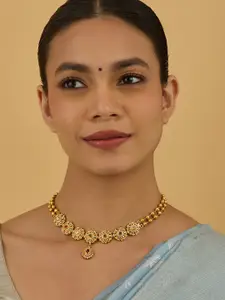 Kushal's Fashion Jewellery 92.5 Pure Silver Navaratna Gold-Plated Stone Studded Necklace