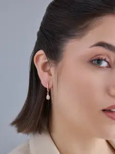 Kushal's Fashion Jewellery 92.5 Sterling Silver Rose Gold-Plated Zircon Classic Earrings