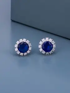 Kushal's Fashion Jewellery Silver Rhodium-Plated Zircon Circular Studs Earrings