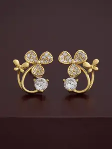 Kushal's Fashion Jewellery 92.5  Silver Gold-Plated Zircon Studded Studs Earrings