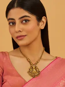 Kushal's Fashion Jewellery 92.5 Pure Silver Gold-Plated Stone Studded & Beaded Necklace