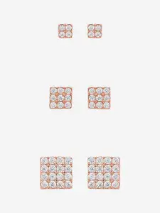 Kushal's Fashion Jewellery 92.5 Sterling Silver Rose Gold Plated Square Studs Earrings