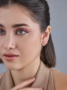 Kushal's Fashion Jewellery 92.5  Silver Gold-Plated Zircon Studded Studs Earrings