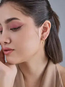 Kushal's Fashion Jewellery 92.5  Silver Gold-Plated Zircon Classic Hoop Earrings