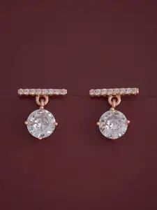 Kushal's Fashion Jewellery 92.5  Silver Rose Gold-Plated CZ Drop Earrings