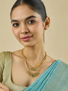 Kushal's Fashion Jewellery Embellished Bridal 92.5 Gold-Plated Stone Layered Necklace