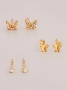 Kushal's Fashion Jewellery 92.5 Sterling Silver Gold Plated Animal Shaped Studs Earrings