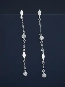 Kushal's Fashion Jewellery Rhodium-Plated 92.5  Silver Stone Studded Drop Earrings