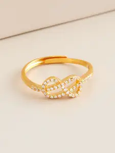 Kushal's Fashion Jewellery 92.5 Pure Silver Gold-Plated Stone Studded Finger Ring