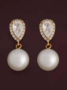 Kushal's Fashion Jewellery 92.5  Silver Gold-Plated Classic Pearls Drop Earrings