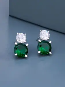 Kushal's Fashion Jewellery 92.5 Silver Rhodium-Plated Zircon Diamond Shaped Studs