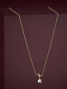 Kushal's Fashion Jewellery  92.5 Silver White Gold Plated Zircon Studded Pendant Chain