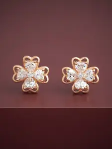 Kushal's Fashion Jewellery 92.5  Silver Rose Gold-Plated CZ Studded Studs Earrings
