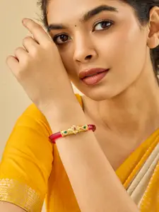 Kushal's Fashion Jewellery 92.5 Pure Temple Silver Ruby-Green Gold-Plated Pendant Bangle