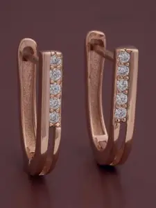 Kushal's Fashion Jewellery 92.5  Silver Rose Gold-Plated Zircon Hoop Earrings