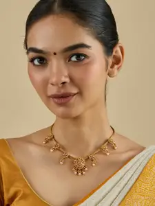 Kushal's Fashion Jewellery Embellished Bridal Gold-Plated Temple Necklace