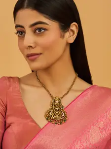 Kushal's Fashion Jewellery 92.5 Pure Silver Gold-Plated Stone Studded & Beaded Necklace