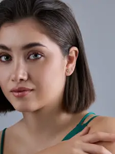 Kushal's Fashion Jewellery 92.5  Silver Gold Plated Studs Earrings