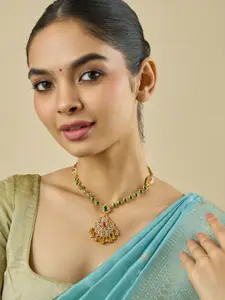 Kushal's Fashion Jewellery Embellished Bridal 92.5 Gold-Plated Ruby Temple Necklace