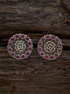 Kushal's Fashion Jewellery 92.5 Sterling Silver Ruby Silver-Plated Contemporary Studs