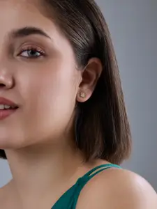 Kushal's Fashion Jewellery 92.5  Silver Gold-Plated Zircon Studded Studs Earrings