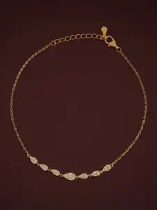 Kushal's Fashion Jewellery Sterling Silver Gold-Plated Artificial Stones Anklet