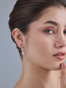 Kushal's Fashion Jewellery 92.5  Silver Rhodium-Plated Teardrop Drop Earrings