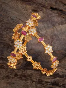 Kushal's Fashion Jewellery Ruby Gold-Plated Ethnic 92.5 Pure Silver Temple Bangles
