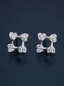 Kushal's Fashion Jewellery 92.5  Silver Rhodium-Plated Heart Zircon Studs