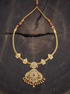 Kushal's Fashion Jewellery Embellished Bridal Gold-Plated Temple Necklace