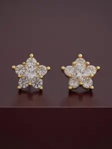 Kushal's Fashion Jewellery 92.5  Silver Gold-Plated Floral Shaped Studs